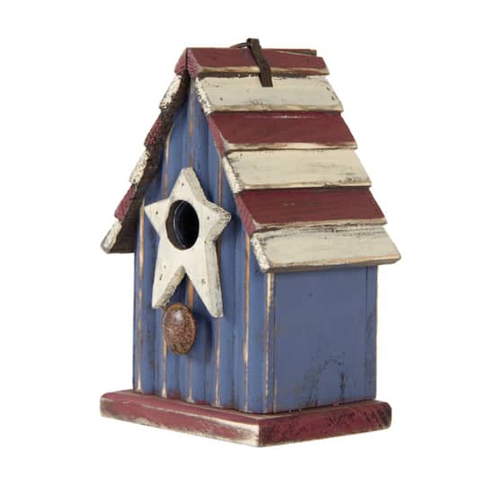 Glitzhome® 9" Solid Wood & Metal Rustic Style Birdhouse | 5.5" x 4.5" x 9" | Michaels®